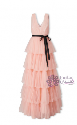 peach dress long, فستان مشمشي طويل 