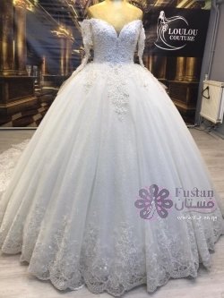 فستان زفاف تركي ملوكي شك يدوي مع مستلزماته